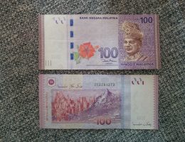 100 ringgitów malezyjskich, czyli ok ... 100 zł ;)